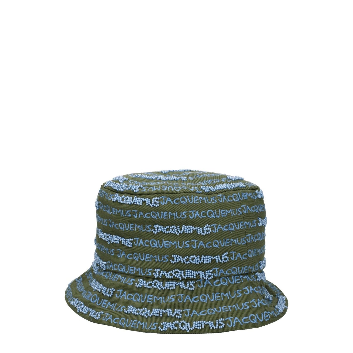 Jacquemus Green Cotton Bucket Hat with logo and beaded embellishment, casual style in khaki green. Product code: F78006, MPN: 235AC4515012560.