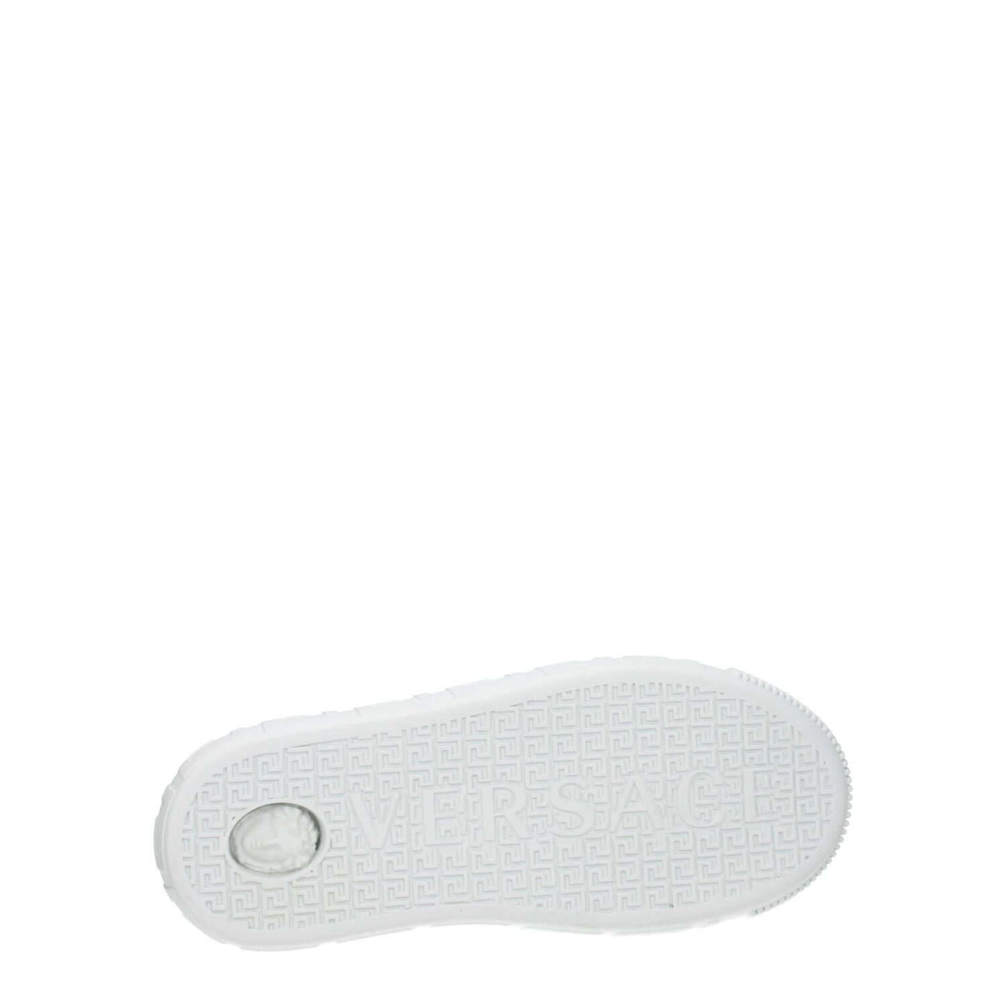 Versace White Leather Low Top Sneakers featuring rubber sole with logo, casual style, and lace-up closure.