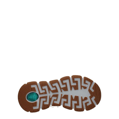 Versace White Fabric Athletic Sneakers sole showing geometric rubber tread pattern and logo details.