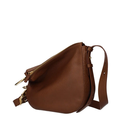 Side view of Burberry Brown Leather Crossbody Bag with adjustable strap and zip closure, medium size, featuring hazelnut accents.