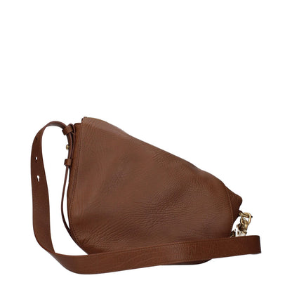Burberry Brown Leather Crossbody Bag with adjustable shoulder strap, medium size, zip closure, side view.