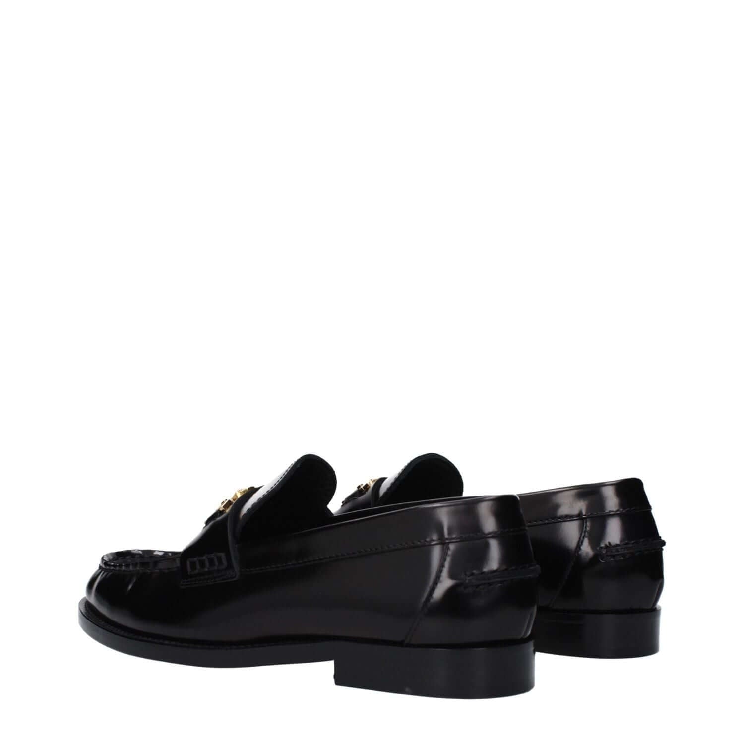 Versace Black Leather Slip-On Loafers