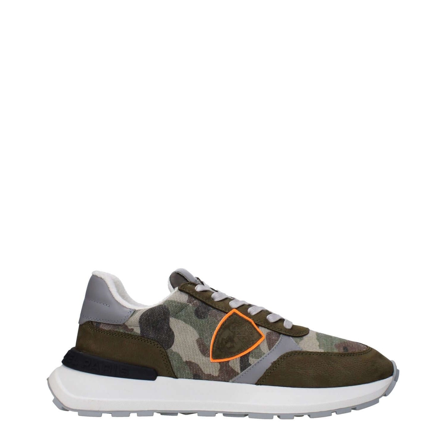 Philippe Model Green Fabric Athletic Sneakers with logos and side detail.