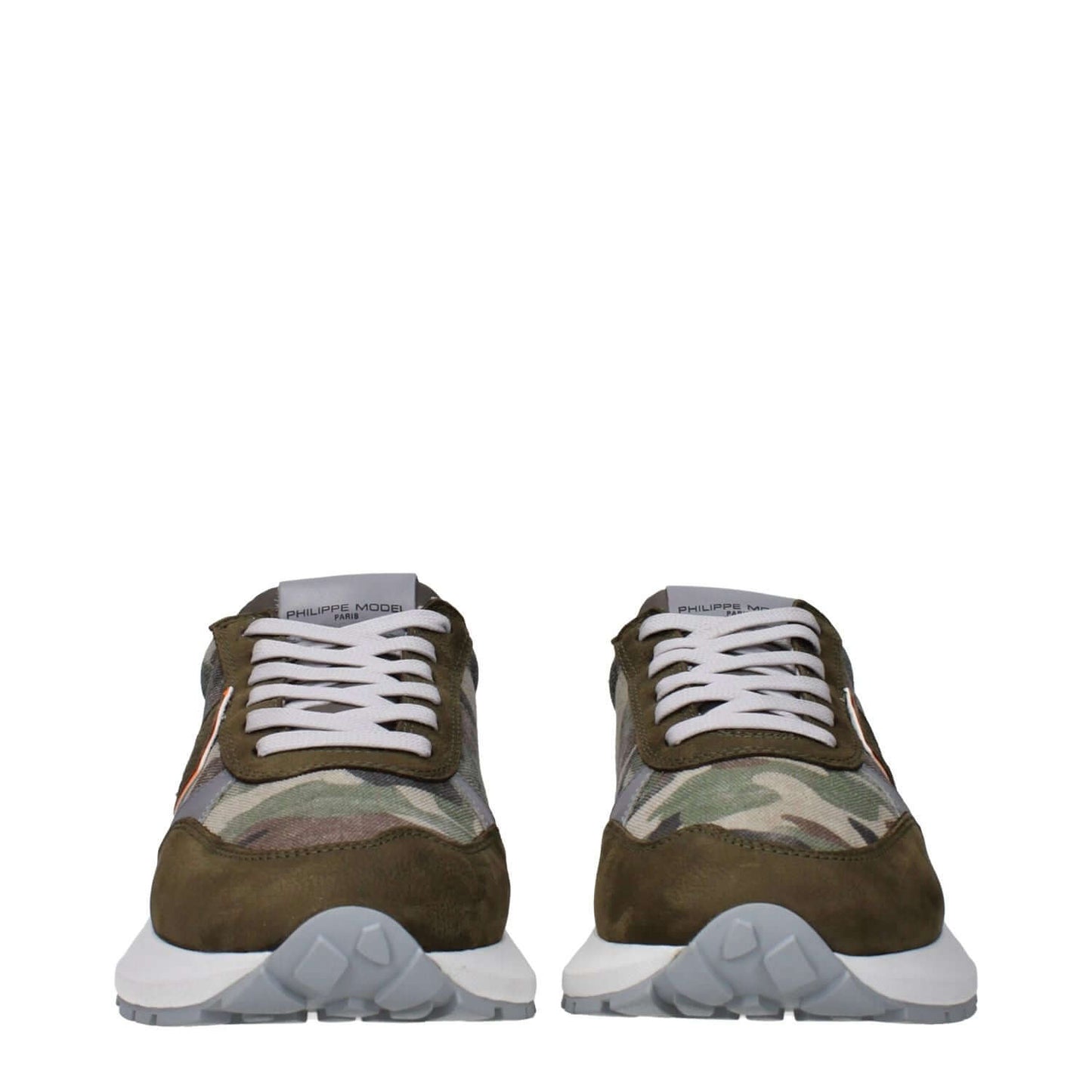 Philippe Model Green Fabric Athletic Sneakers with front and back logos, camouflage side detail, MPN ATLUZ0MIMETICOCAMOSCIOTB218.