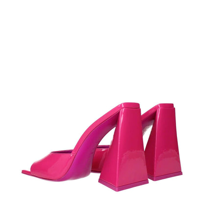 The Attico Pink Leather Platform Sandals in fuchsia patent leather, featuring a bold block heel design.