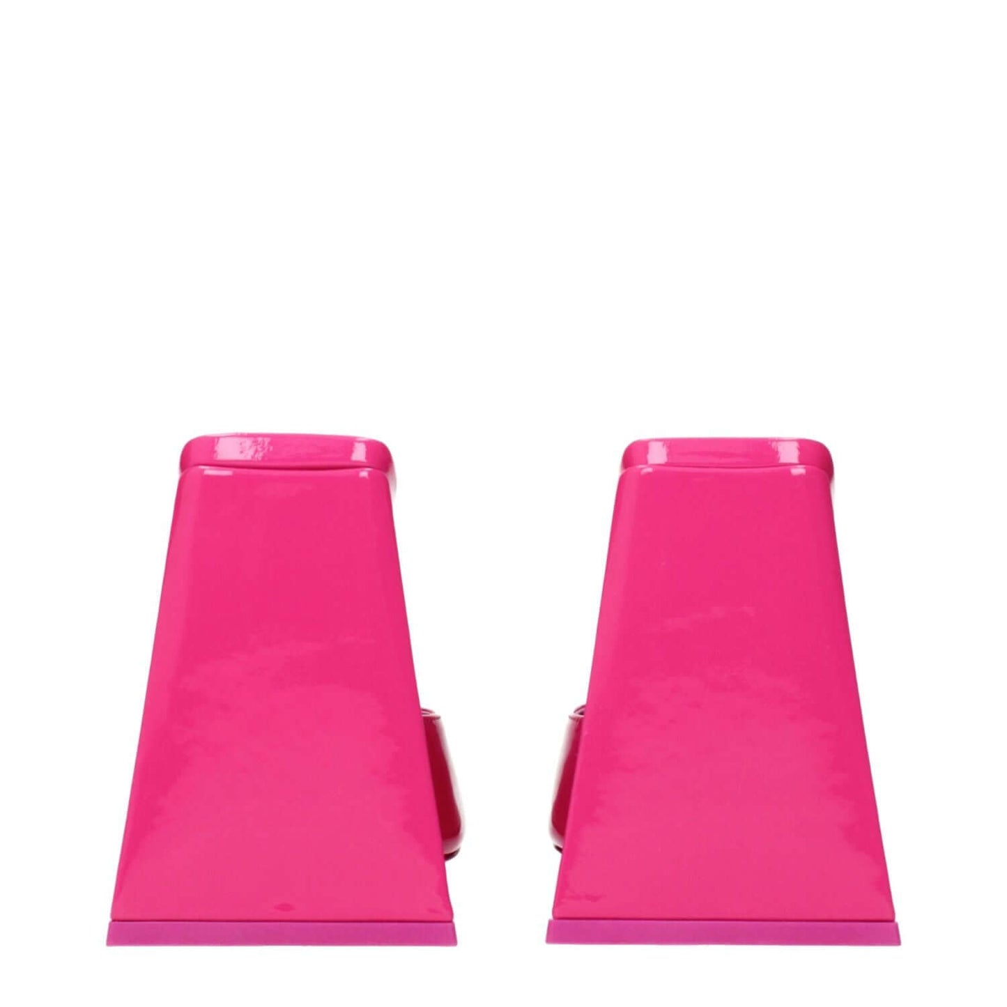 The Attico Pink Leather Platform Sandals in fuchsia, rear view showing the patent leather wedge design.