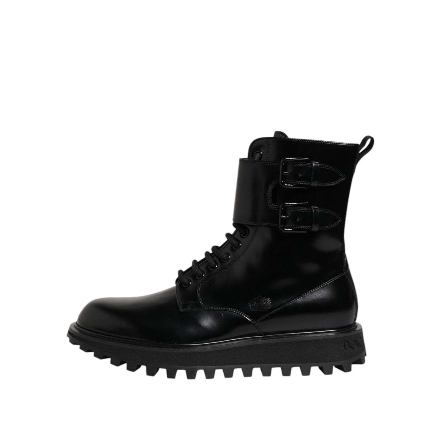 Dolce & Gabbana Black Leather Lace Up Mid Calf Boots Shoes