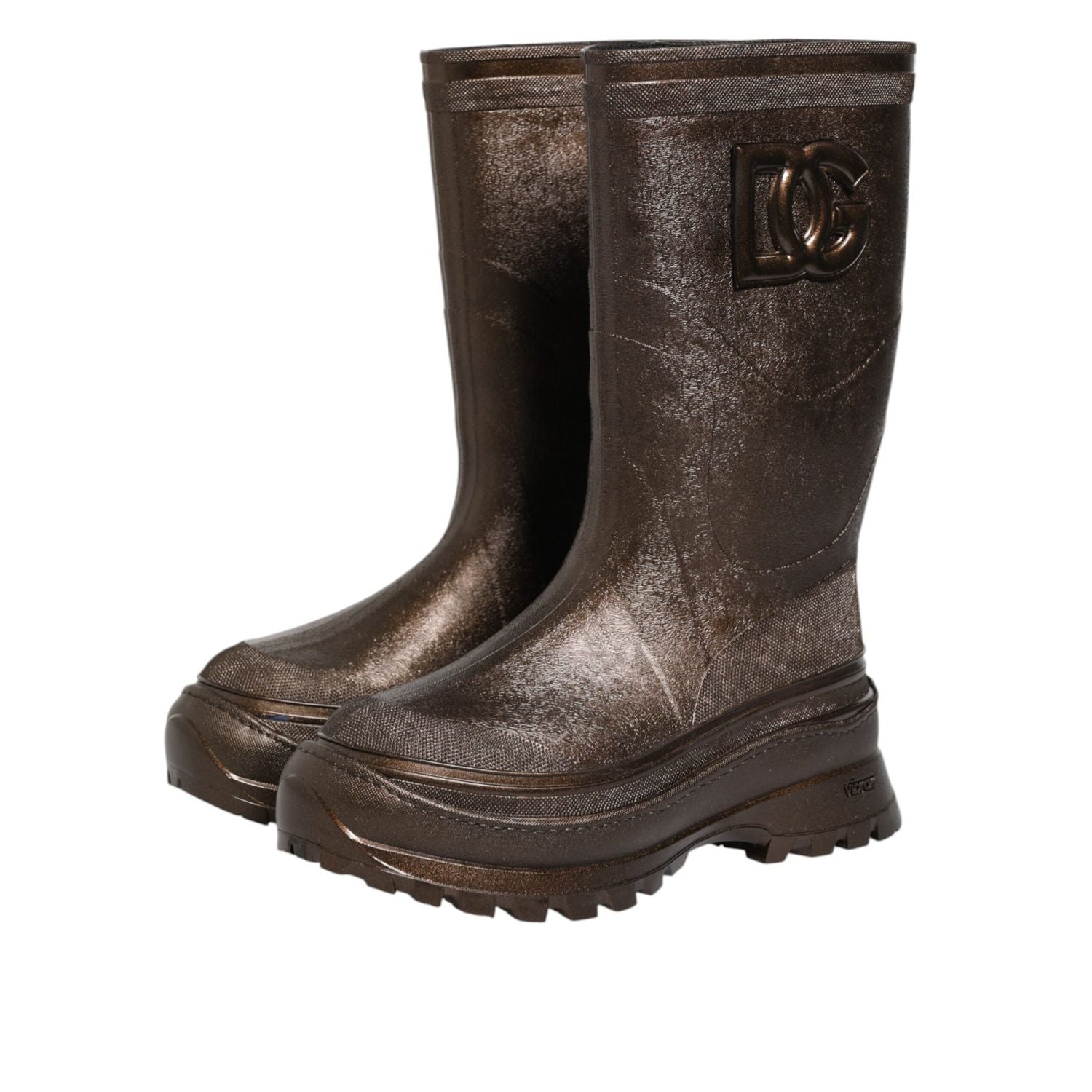 Dolce & Gabbana Metallic Brown Pull On Rain Boots Shoes