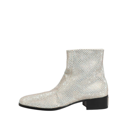 Dolce & Gabbana White Strass DG Logo Heels Ankle Boots Shoes
