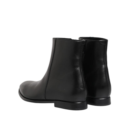 Dolce & Gabbana Black Leather Mid Calf Men Boots Shoes