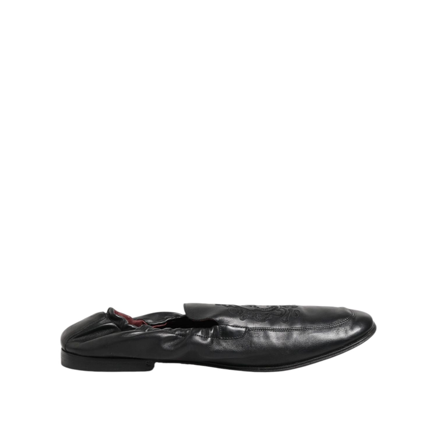 Dolce & Gabbana Black Leather Slip On Men Flat Loafers Shoes