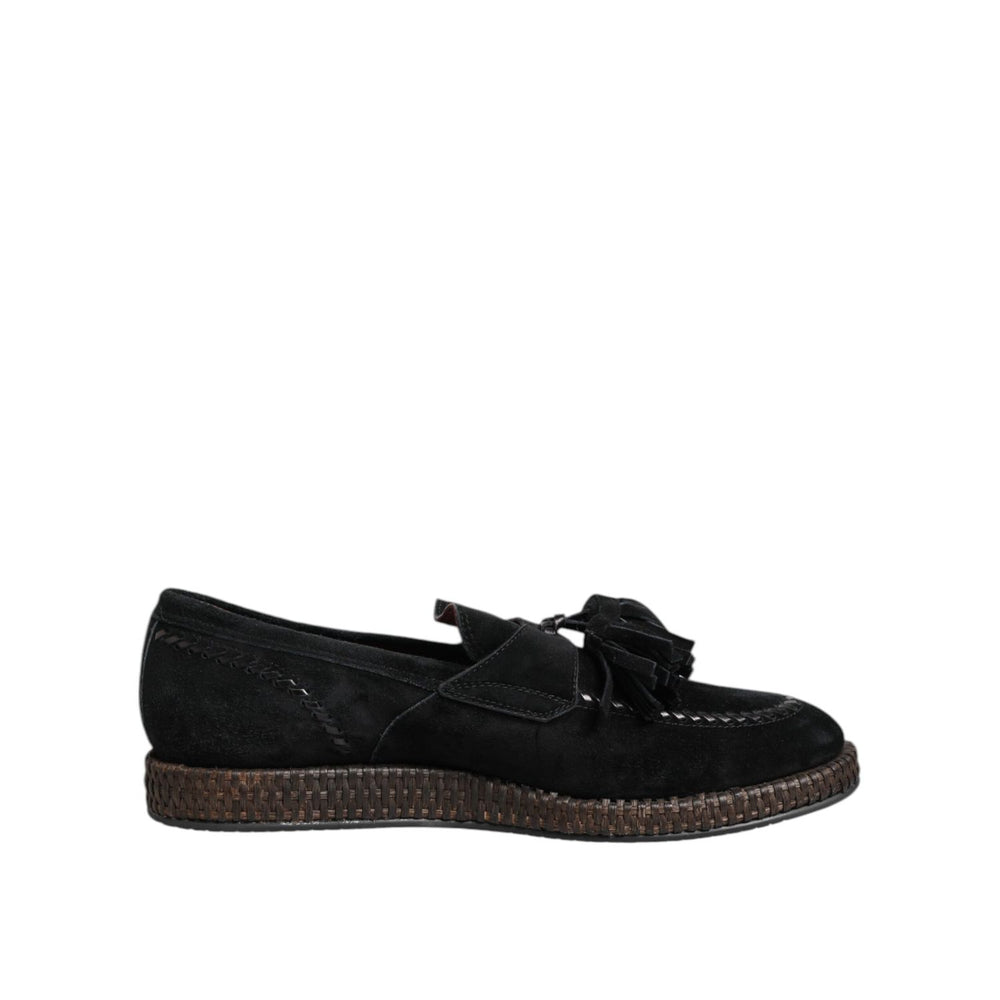 Dolce & Gabbana Black Suede Tassel Embellished Loafers Shoes