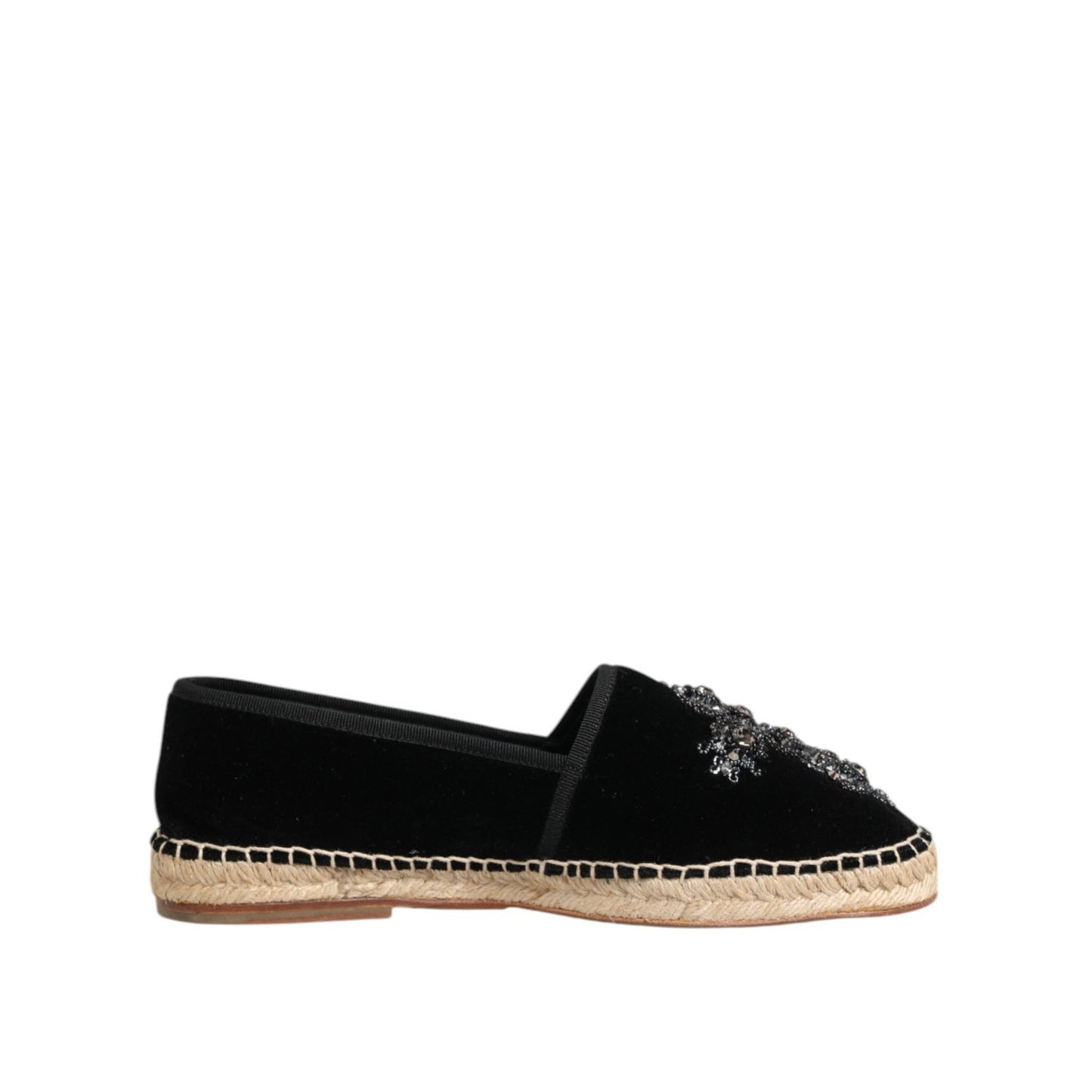 Dolce & Gabbana Black Cross Crystal Slip On Espadrille Shoes