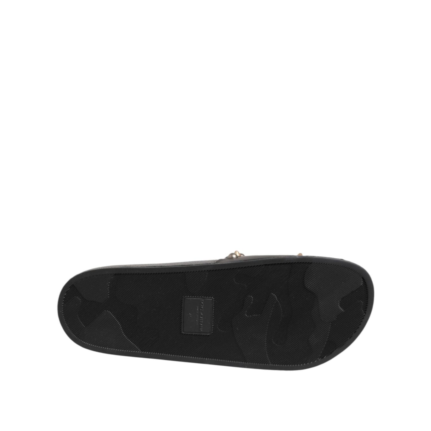 Dolce & Gabbana Black Rubber Sacred Heart Slides Men Beachwear Shoes