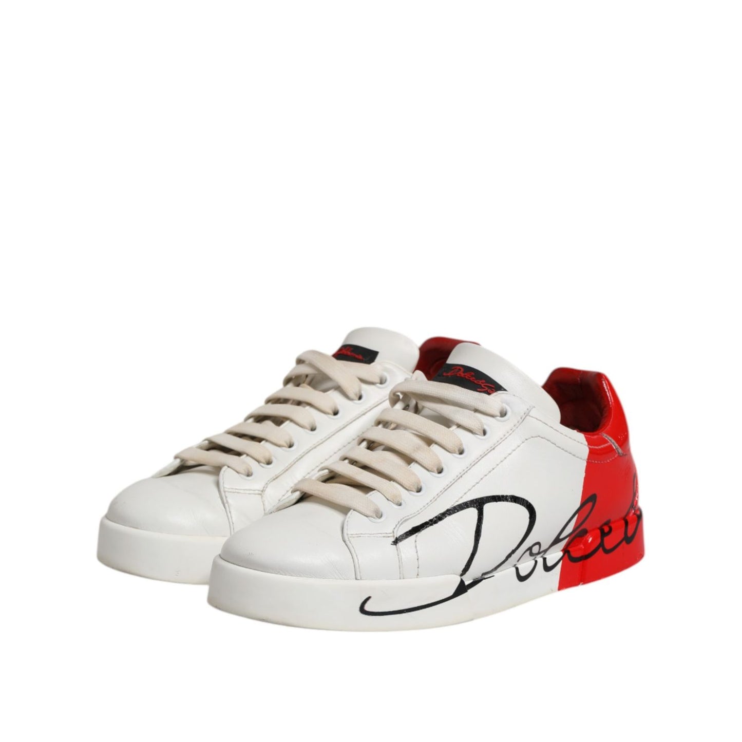 Dolce & Gabbana White Red Leather Logo Low Top Sneakers Shoes
