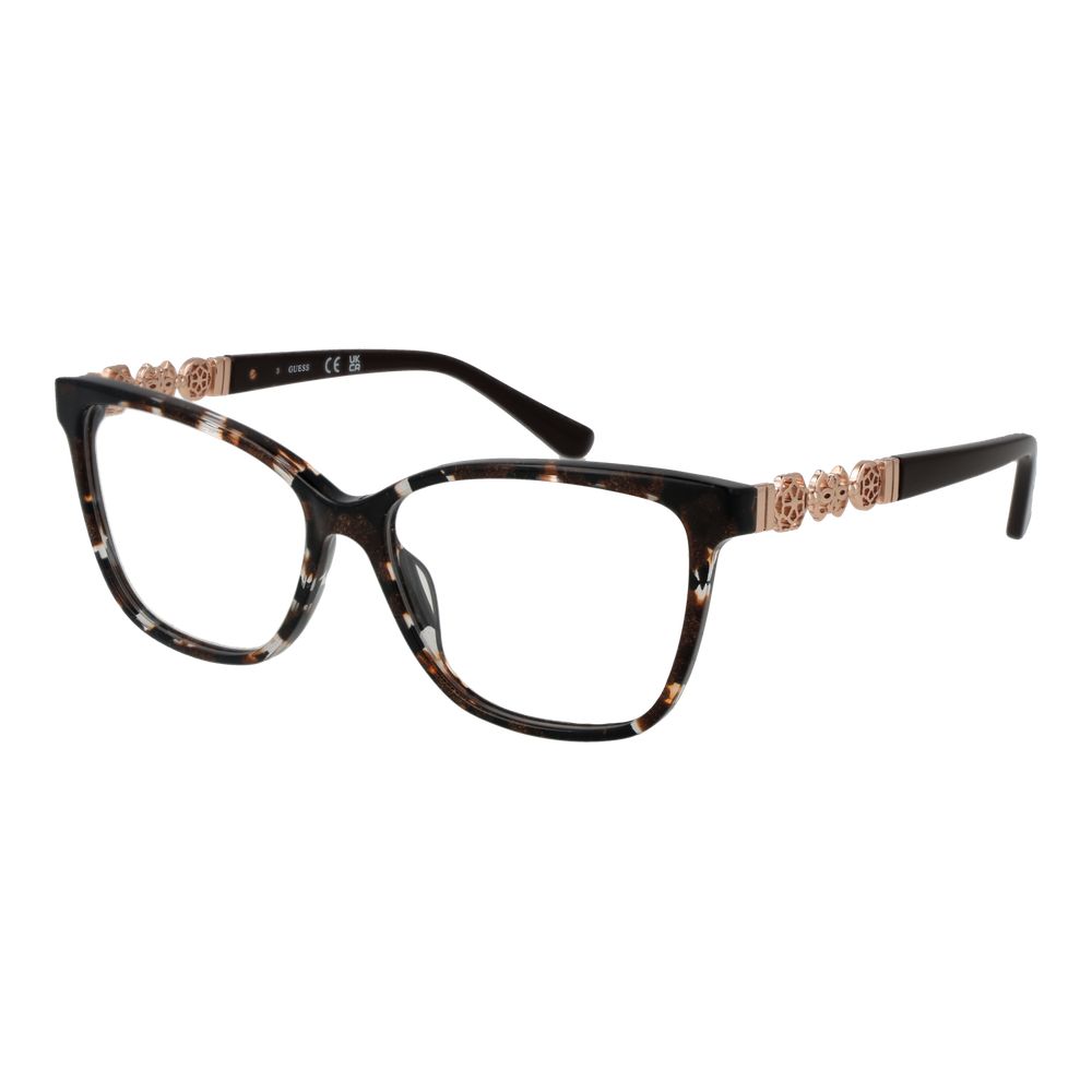 Guess Brown Women Glasses Frame, full-rim, brown acetate, demo lenses, includes branded case, no spring hinge.