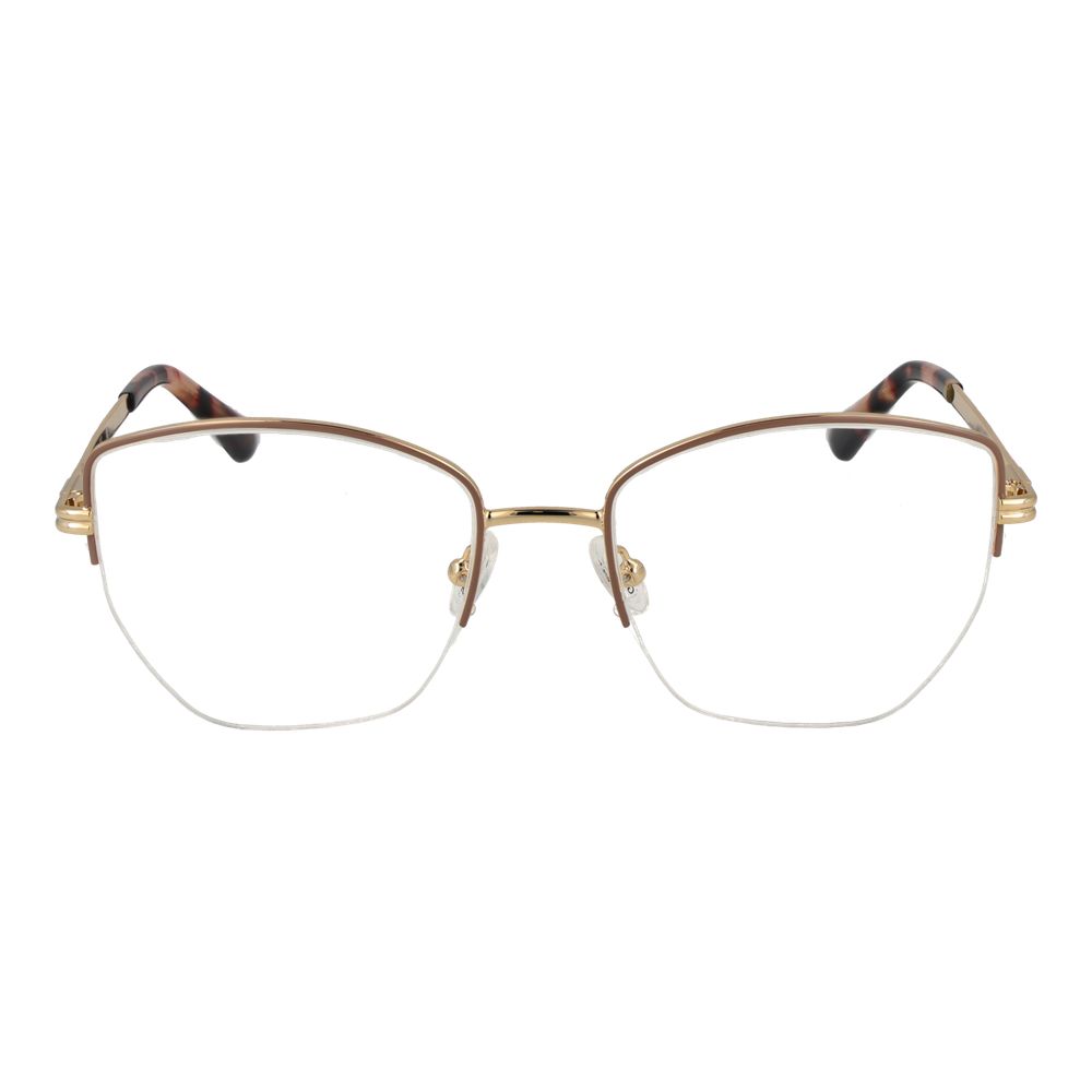 Guess Beige Women Glasses Frame, square half-rim style with metal frame and demo lenses, size 53-18-140, includes branded case.