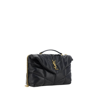 Saint Laurent Black Lamb Ovis Aries Aries Shoulder Bag with YSL logo and chévron quilting