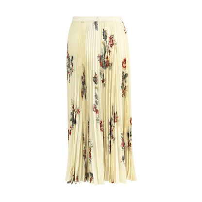 Etro Yellow Polyester Midi Skirt with floral print and pleated design, showcasing high-waist and feminine style for AW25 season.