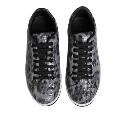 Dolce & Gabbana Gray Leather Leopard Low Top Sneakers Shoes