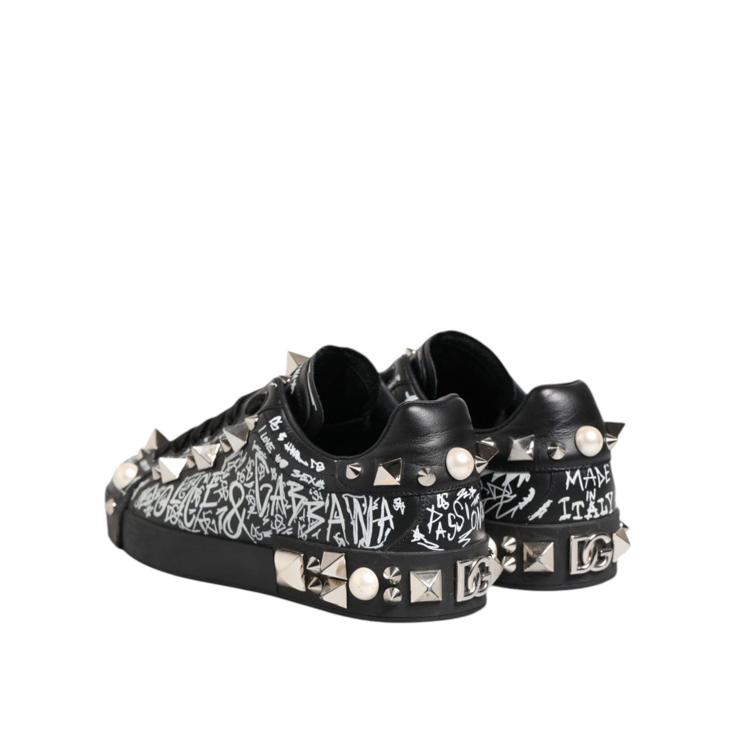 Dolce & Gabbana Black Portofino Stud Embellished Sneakers Shoes