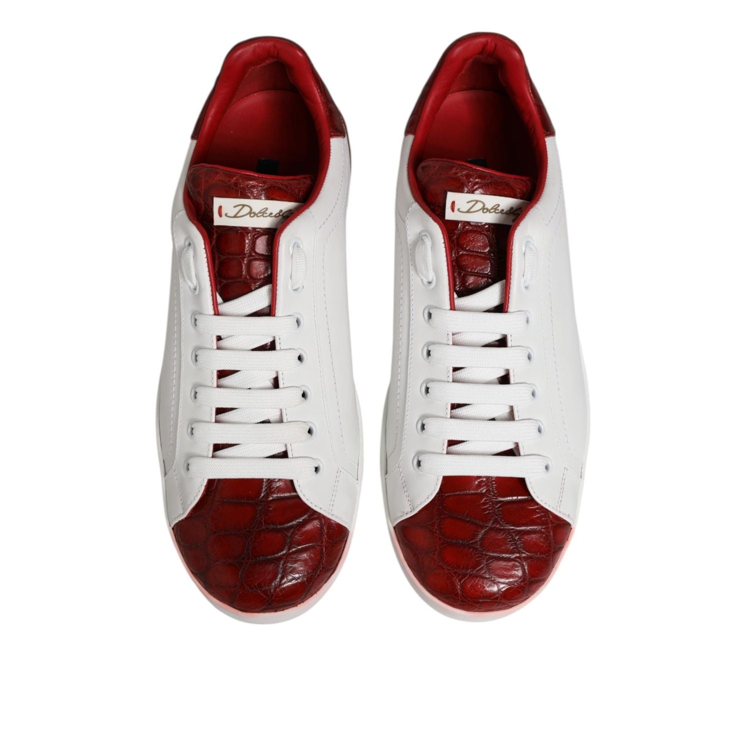 Dolce & Gabbana White Red Leather Lace Up Sneakers Shoes
