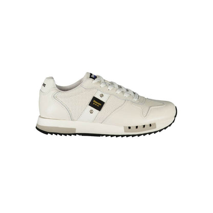 Blauer White Leather Men Sneaker with iconic logo, contrasting details, and removable insole for personalized comfort.
