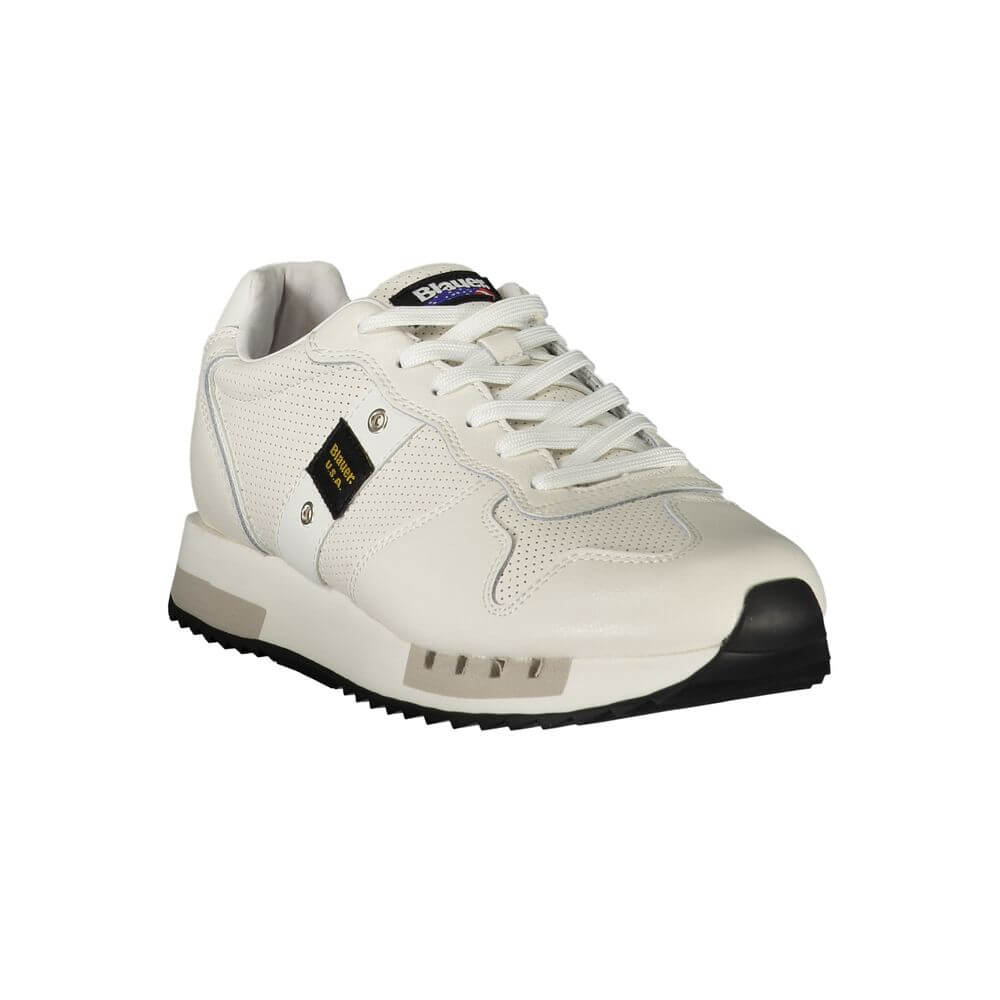 Blauer White Leather Men Sneaker with contrasting details and logo, featuring a removable insole for personalized comfort.