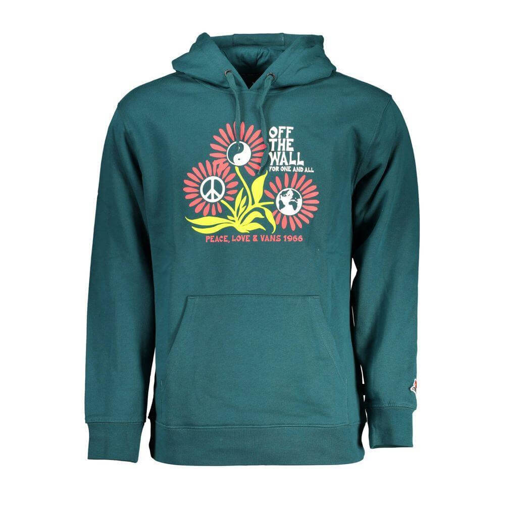 Vans Green Cotton Sweater long-sleeved hooded sweatshirt with logo print and central pocket.
