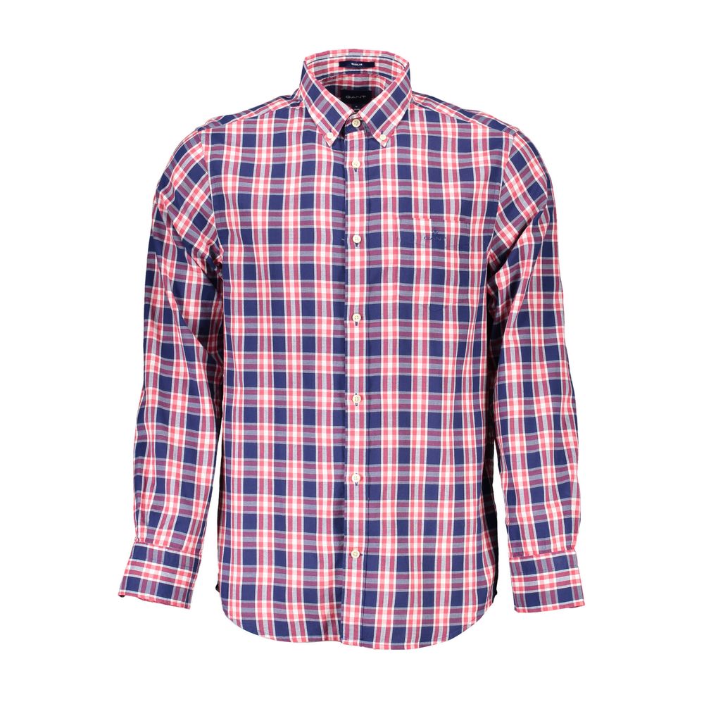 Gant Blue Cotton Shirt with button-down collar, long sleeves, single pocket, and buttoned cuffs displayed on a white background.