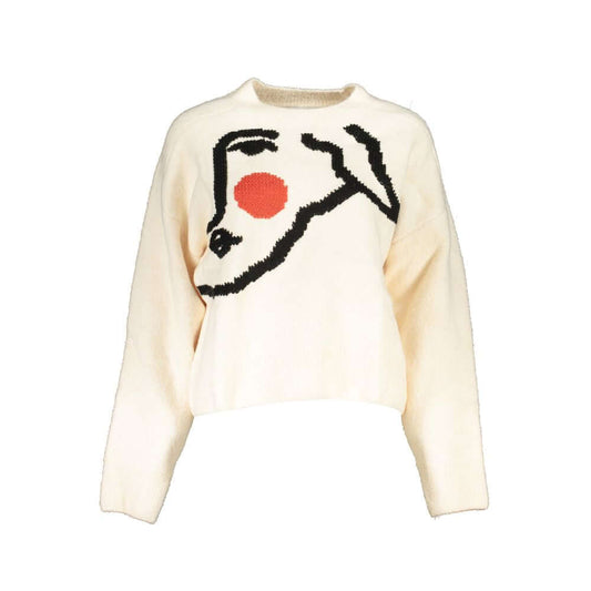 Alt Tag: Desigual White Fabric Sweater with long sleeves, crew neck, featuring embroidery and logo.