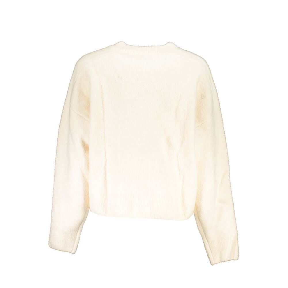 Desigual White Fabric Sweater with long sleeves, crew neck, and embroidery.