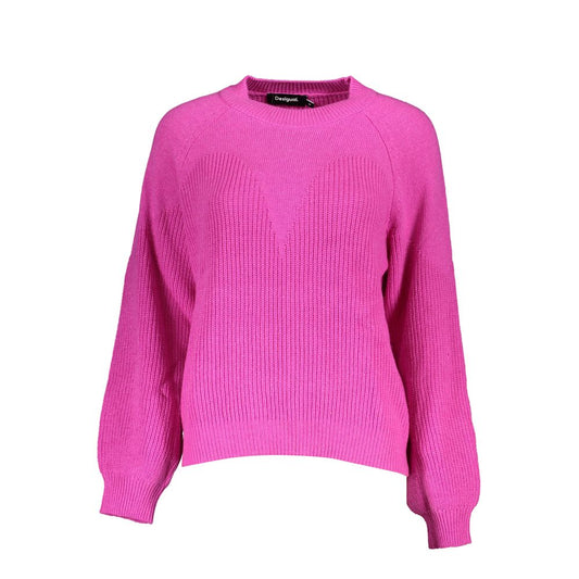 Desigual Pink Fabric Sweater with long sleeves, turtleneck, and contrast details, featuring the brand logo on the collar.