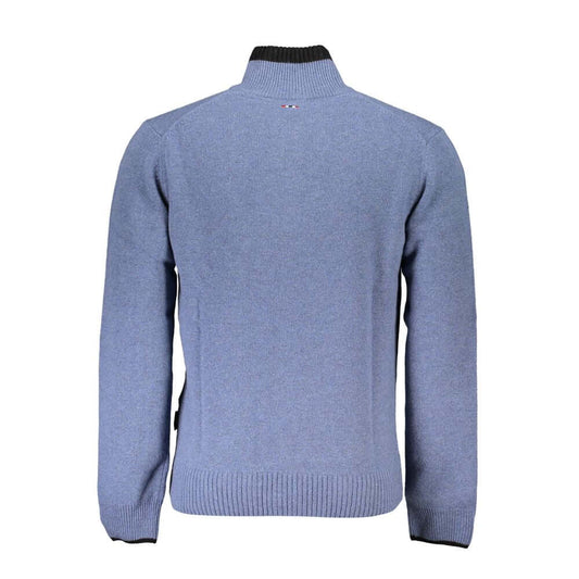 Napapijri Blue Fabric Sweater, long sleeved, regular fit, half zip, contrast details, with logo and embroidery, rear view