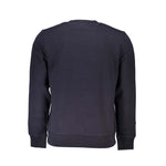 Back view of Napapijri Blue Cotton Sweater, long sleeve, regular fit, fleece, crew neck with logo print.