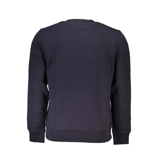 Back view of Napapijri Blue Cotton Sweater, long sleeve, regular fit, fleece, crew neck with logo print.