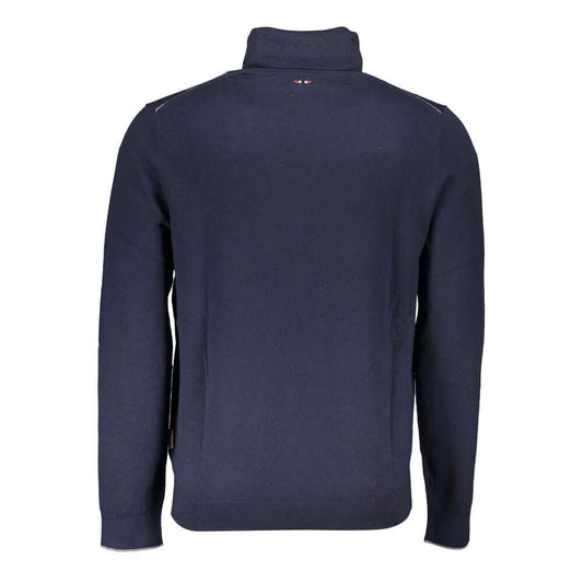 Napapijri Blue Fabric Sweater with long sleeves, turtleneck, and logo embroidery.