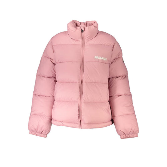 Napapijri Pink Polyamide Jackets & Coat with long sleeves, zip, two pockets, and logo print.