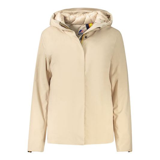 K-WAY Beige Polyester Jackets & Coat with hood, double padding, two external and internal pockets, contrasting details, buttons, and zip.