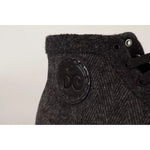 Close-up of Dolce & Gabbana Gray Wool Cotton Casual High Top Sneakers with logo detail on the side.
