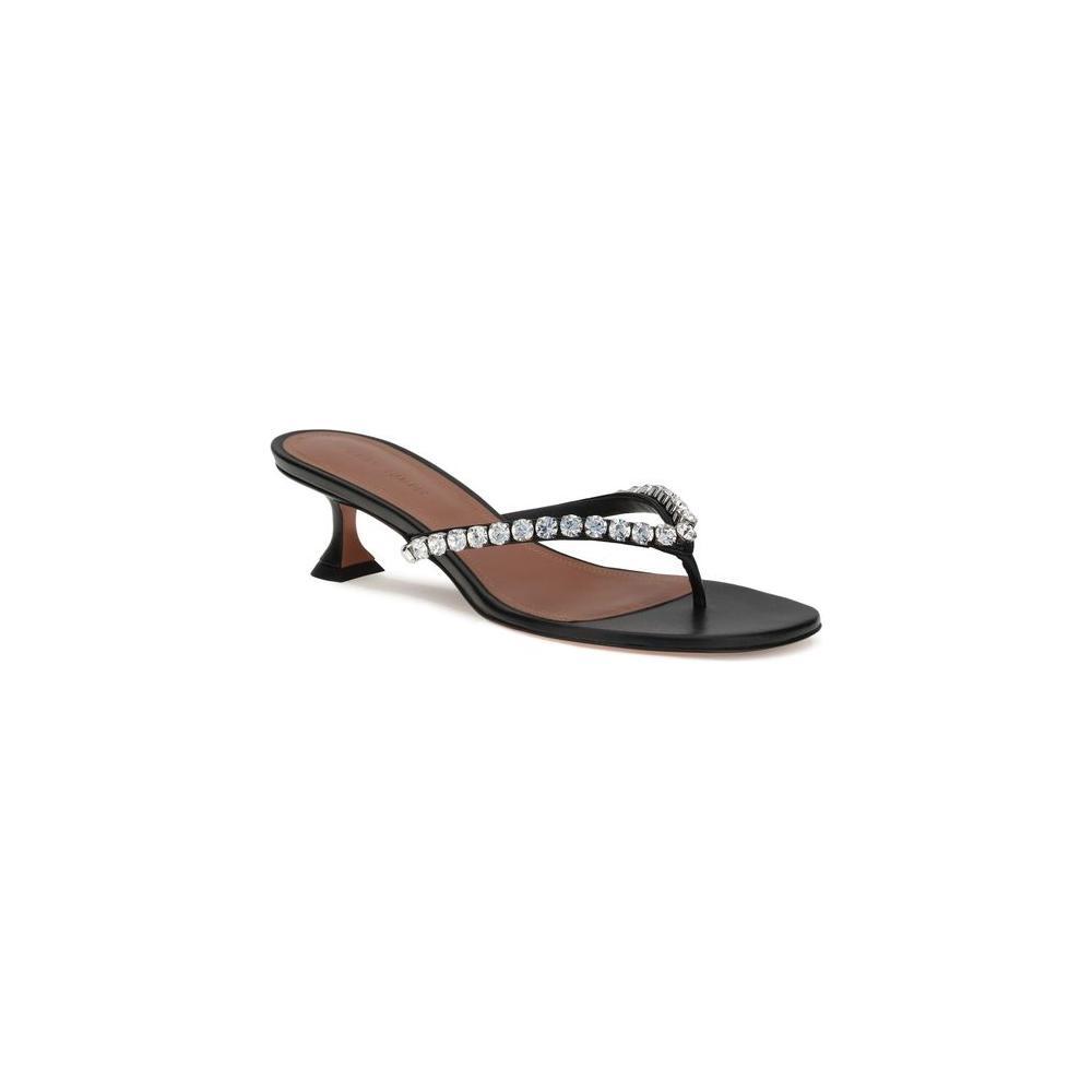 Amina Muaddi Black Calf Leather Bos Taurus Flip-Flop Sandals