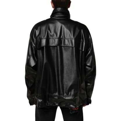 Dolce & Gabbana Black Polyester Logo Plaque Bomber Jacket