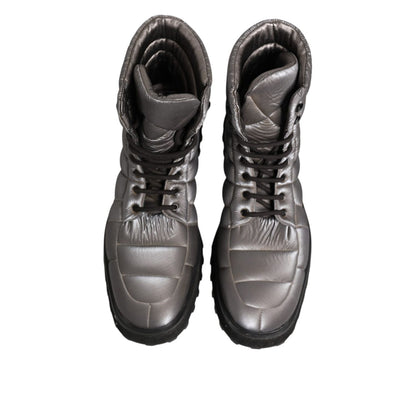 Dolce & Gabbana Silver Padded Mid Calf Lace Up Boots Shoes