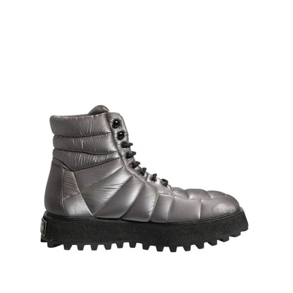 Dolce & Gabbana Silver Padded Mid Calf Lace Up Boots Shoes