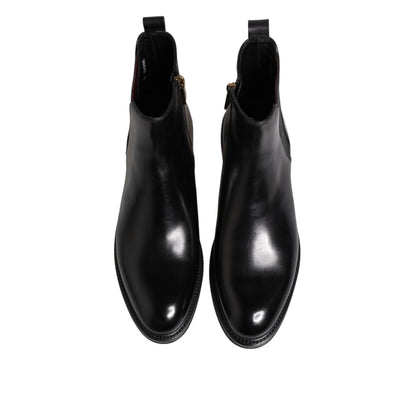 Dolce & Gabbana Black Chelsea Leather Mid Calf Boots Shoes