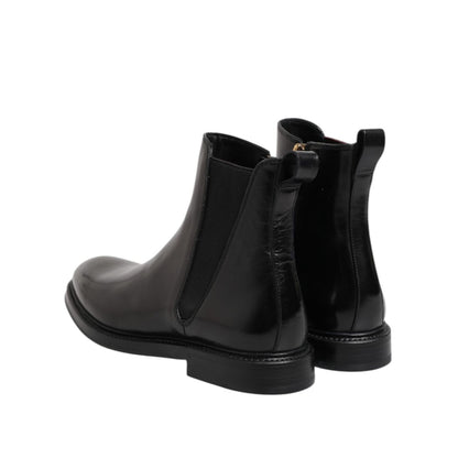 Dolce & Gabbana Black Chelsea Leather Mid Calf Boots Shoes
