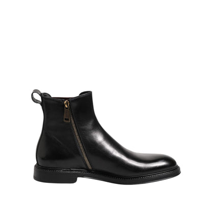 Dolce & Gabbana Black Chelsea Leather Mid Calf Boots Shoes