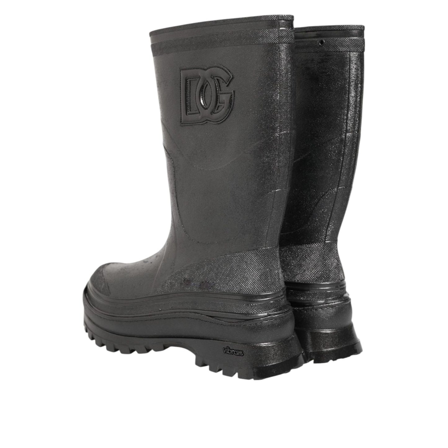 Dolce & Gabbana Metallic Black Pull On Rain Boots Shoes