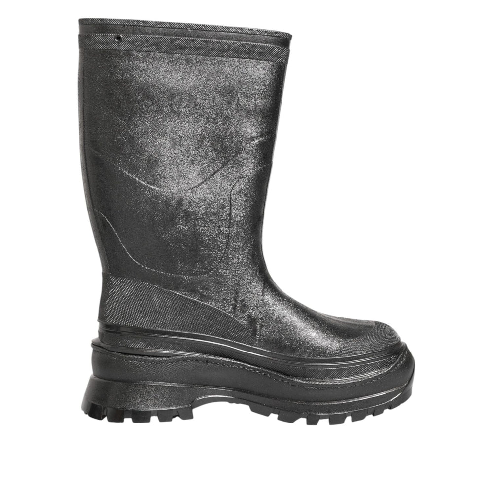 Dolce & Gabbana Metallic Black Pull On Rain Boots Shoes