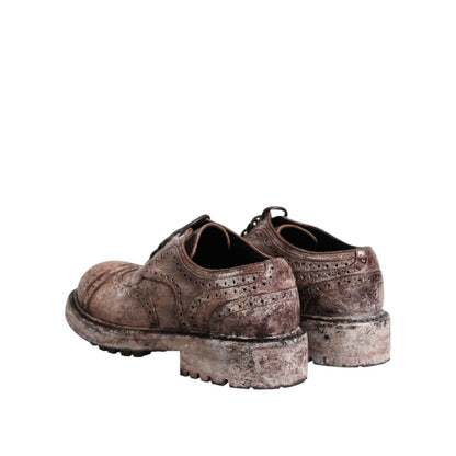 Dolce & Gabbana Brown Leather Distressed Brogue Lace Up Shoes